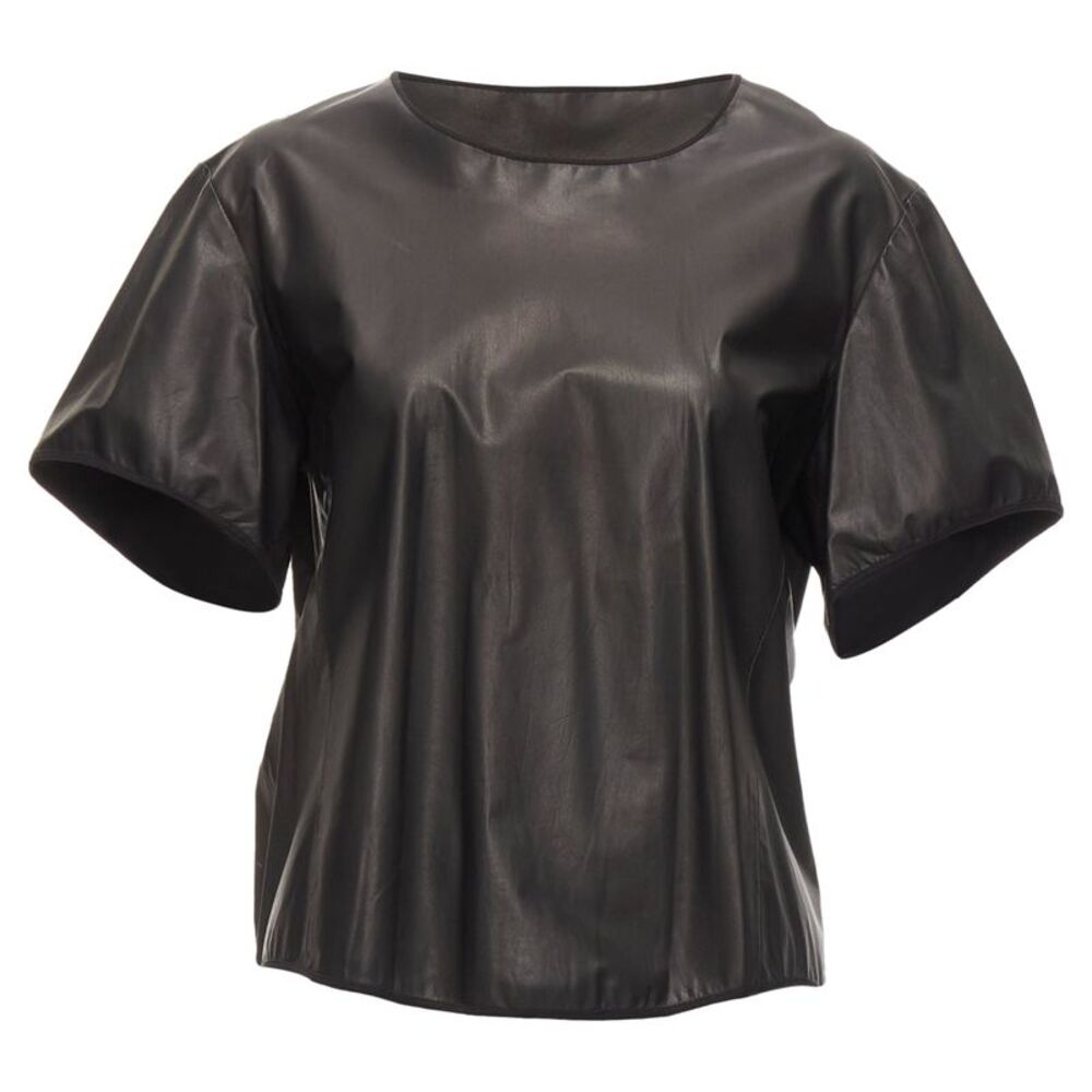 Theyskens Theory Black Leather Flare Top